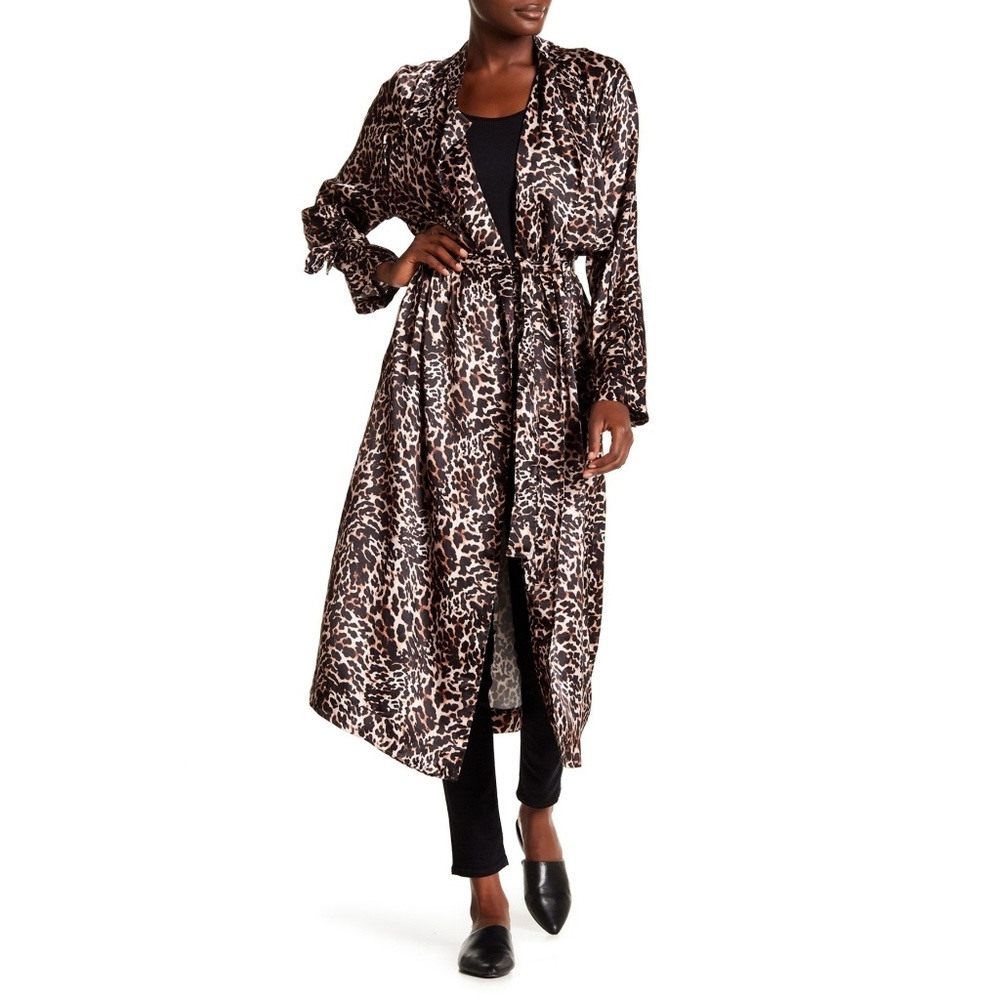 AFRM (Arrive) Leopard Print Satin Duster Jacket